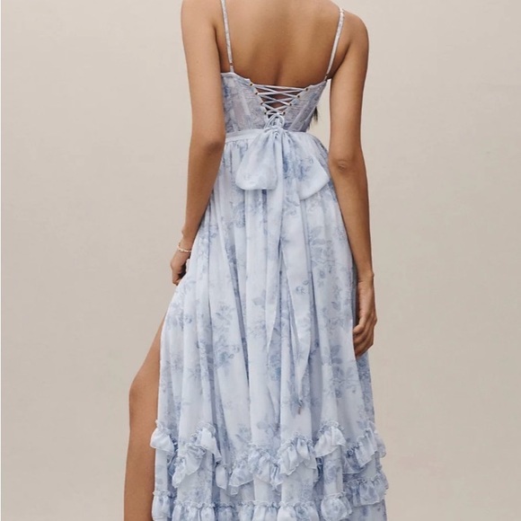 EUC - V. Chapman Carmen Corset Front-Slit Ruffled Gown (14) - Picture 2 of 8